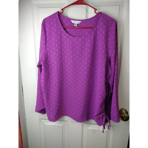Counterparts Woman XL Purple Blouse Pullover Swiss Dot Runched Side - Picture 1 of 7